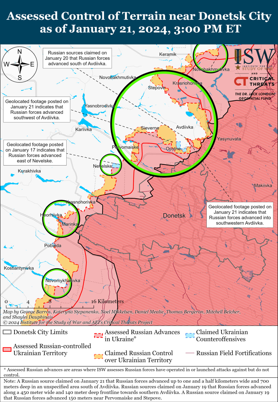 Карта боевых действий на Украине 22 января.