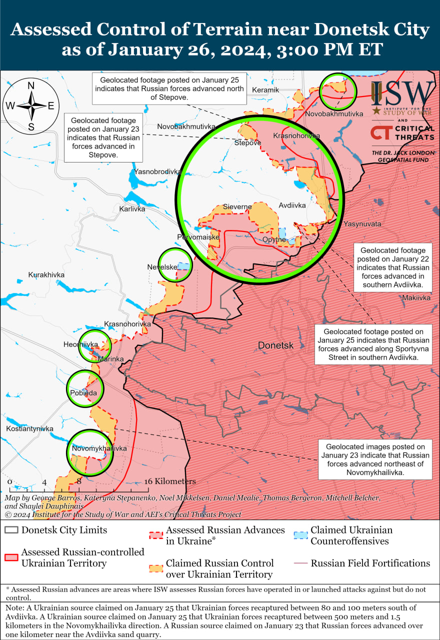 Карта боевых действий на Украине 27 января.