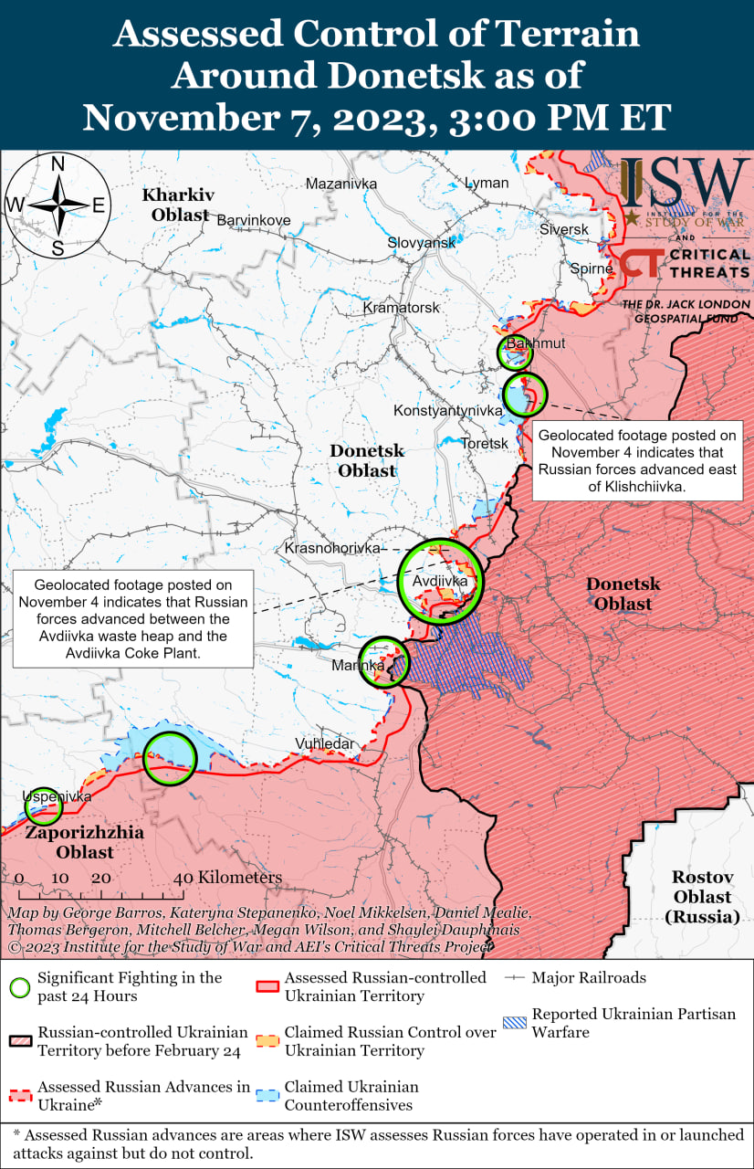 Карта боевых действий на Украине 8 ноября.