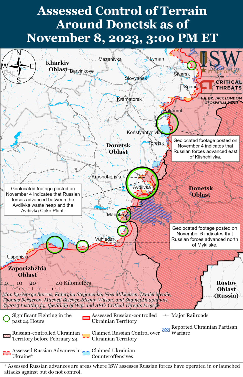 Карта боевых действий на Украине 9 ноября.