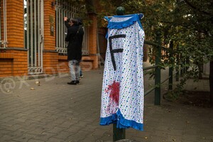 Против абортов: у польского посольства в Одессе обнажилась активистка Femen фото 1